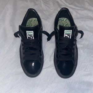 “Shiny Black” Puma Basket Shoes In Size 9